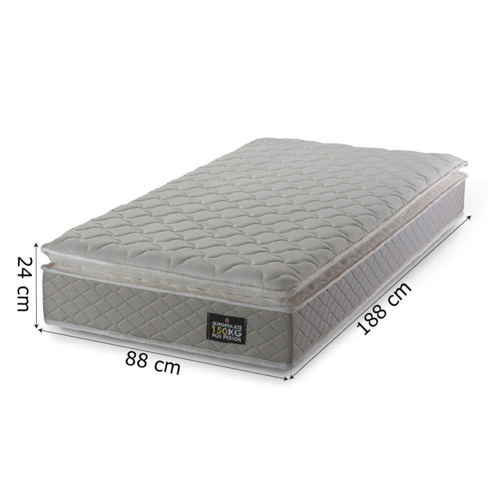 Cama Box Solteiro Colchão D45 Com Pillow Top Hellen Strong 88x188x62cm Bege - Suporta Até 150kg Por Bege - 2