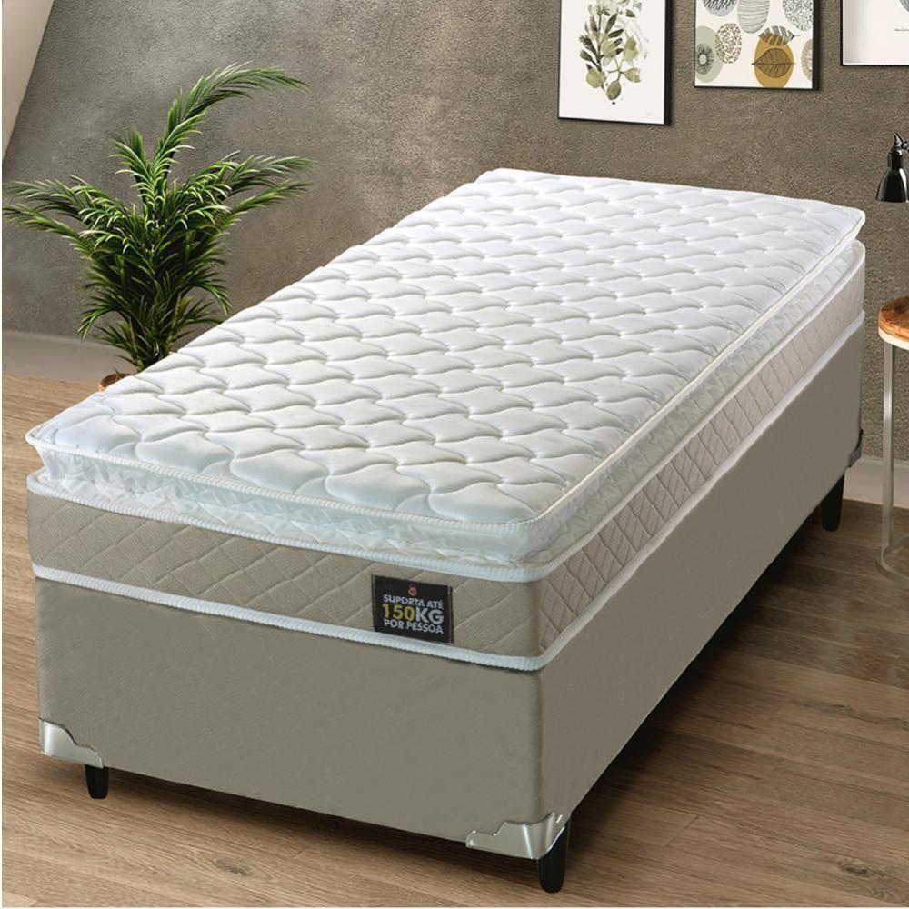Cama Box Solteiro Colchão D45 Com Pillow Top Hellen Strong 88x188x62cm Bege - Suporta Até 150kg Por Bege - 4