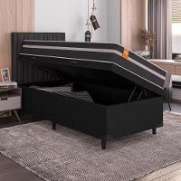 Cama Box Solteiro Baú Colchão Molas Qatar 88x188x63cm Branco / Preto - Suporta Até 150kg Preto - 5