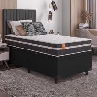 Cama Box Solteiro Baú Colchão Molas Qatar 88x188x63cm Branco / Preto - Suporta Até 150kg Preto - 6