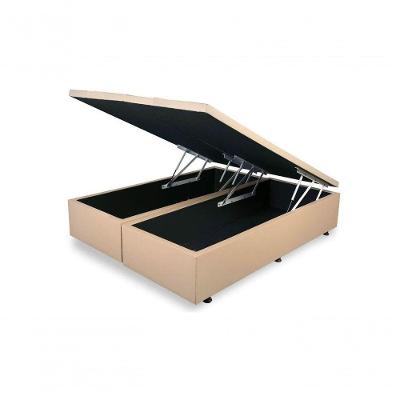 Cama Box Baú King Bipartido Sintético Bege 42x193x203