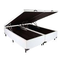 Base Box Baú King Bipartido Suede Branco 42x193x203 - 1
