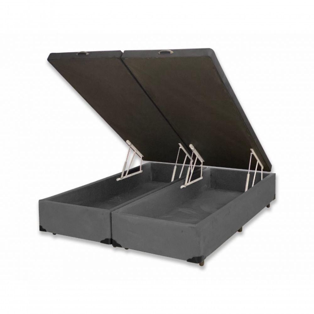 Base Box Baú King Bipartido Suede Cinza 42x193x203 - 1