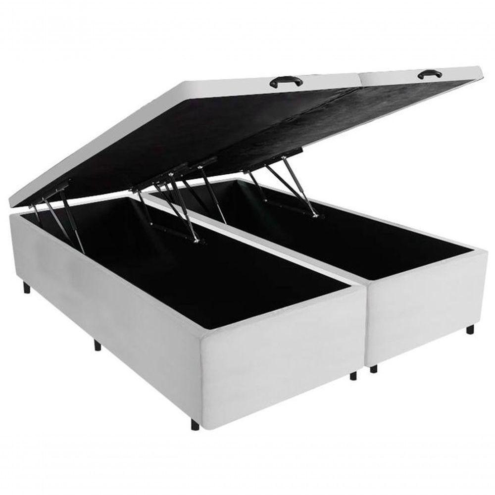 Base Box Baú King Bipartido Suede Branco 42x193x203 - 2