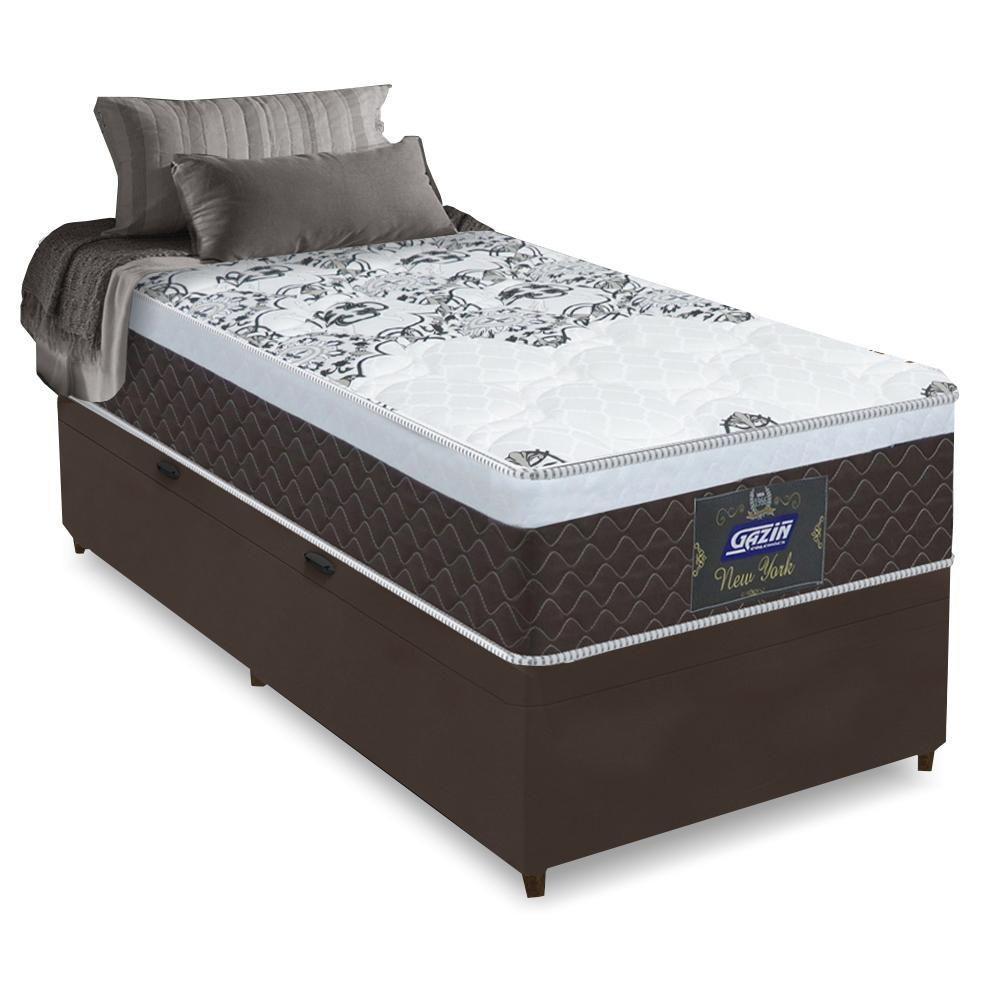 Cama Box Solteiro Baú Colchão Molas Ensacadas com Euro IN New York Marrom-Branco 88x188x67cm - 2