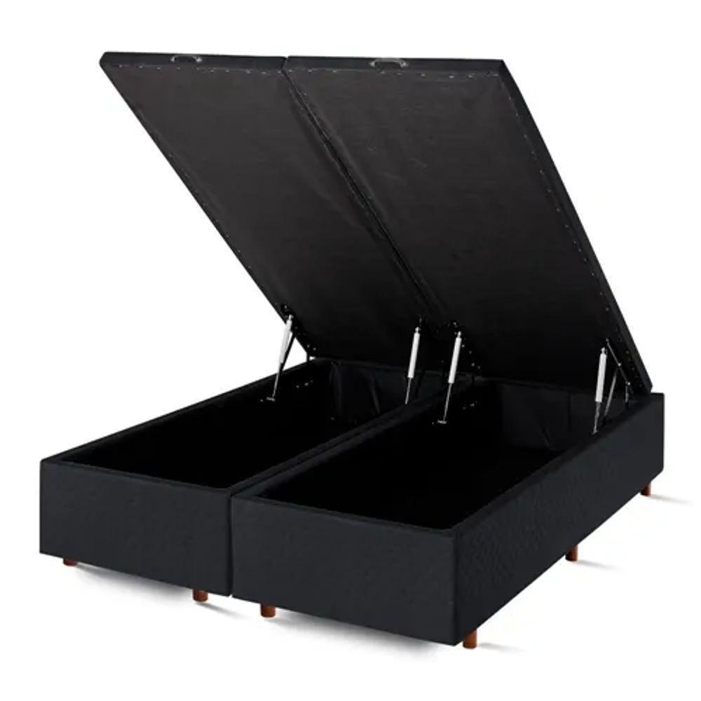 Base Box Baú King Bipartido Suede Preto 42x193x203 - 1