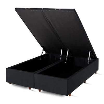 Base Box Baú King Bipartido Suede Preto 42x193x203
