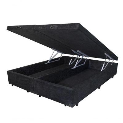 Base Box Baú King Bipartido Suede Preto 42x193x203
