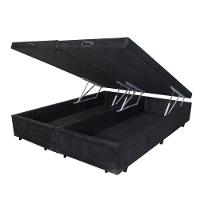 Base Box Baú King Bipartido Suede Preto 42x193x203 - 1