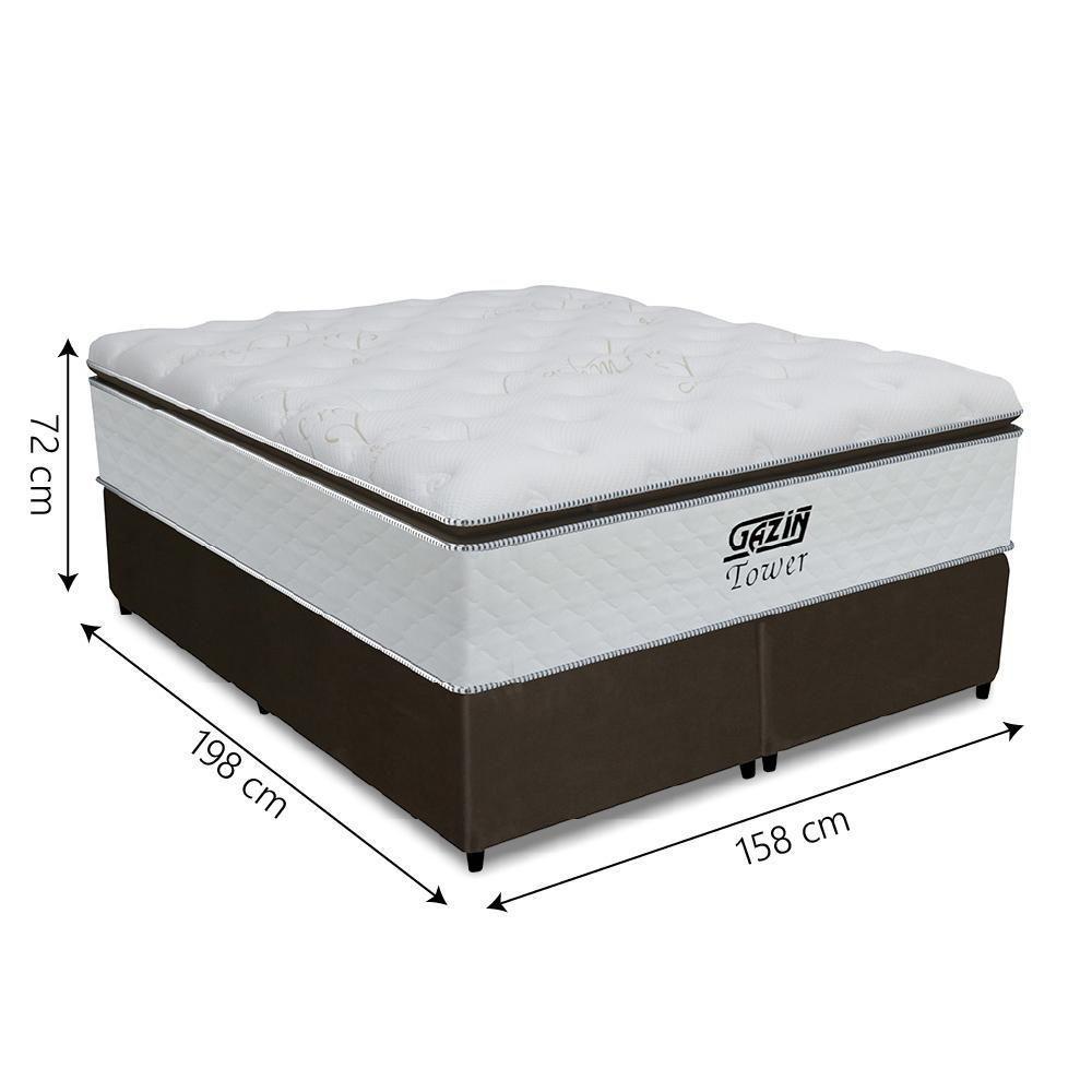 Cama Box Queen Colchão De Molas Ensacadas Tower Gazin 158x198x72cm Branco / Marrom Branco / Marrom - 3