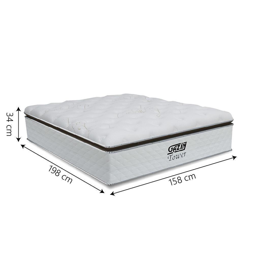 Cama Box Queen Colchão De Molas Ensacadas Tower Gazin 158x198x72cm Branco / Marrom Branco / Marrom - 4