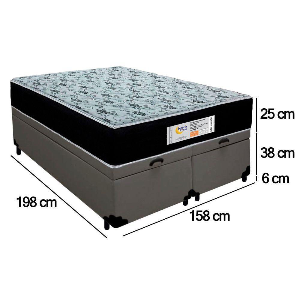 Cama Box Baú Queen Bipartido Sintético + Colchão Molas Ensacadas Sereneprime Sonnolux 158x198x69 Cinza - 4