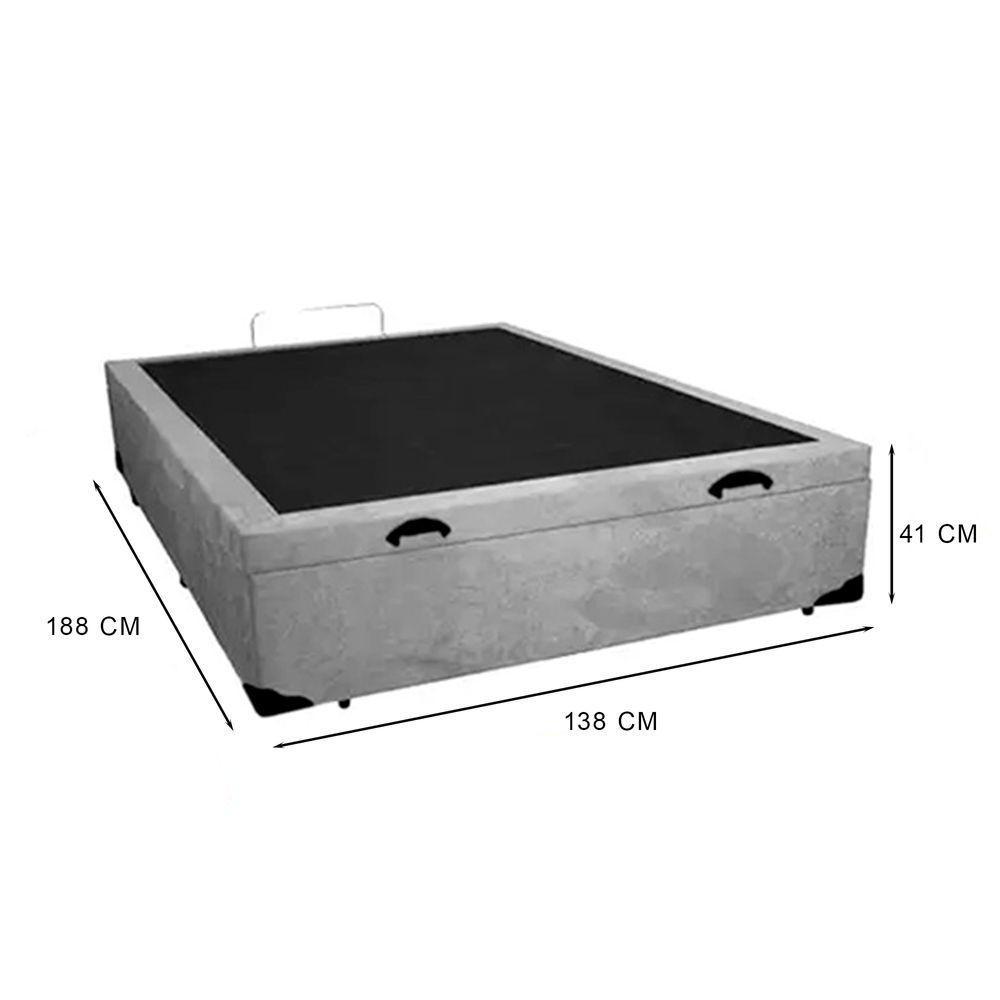 Cama Box Baú Casal 138 Suede Cinza Com Colchão Paris Molas Ensacadas Preto 56x138x188 - 2