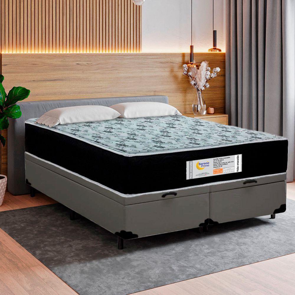 Cama Box Baú Queen Bipartido Sintético + Colchão Molas Ensacadas Sereneprime Sonnolux 158x198x69 Cinza - 2