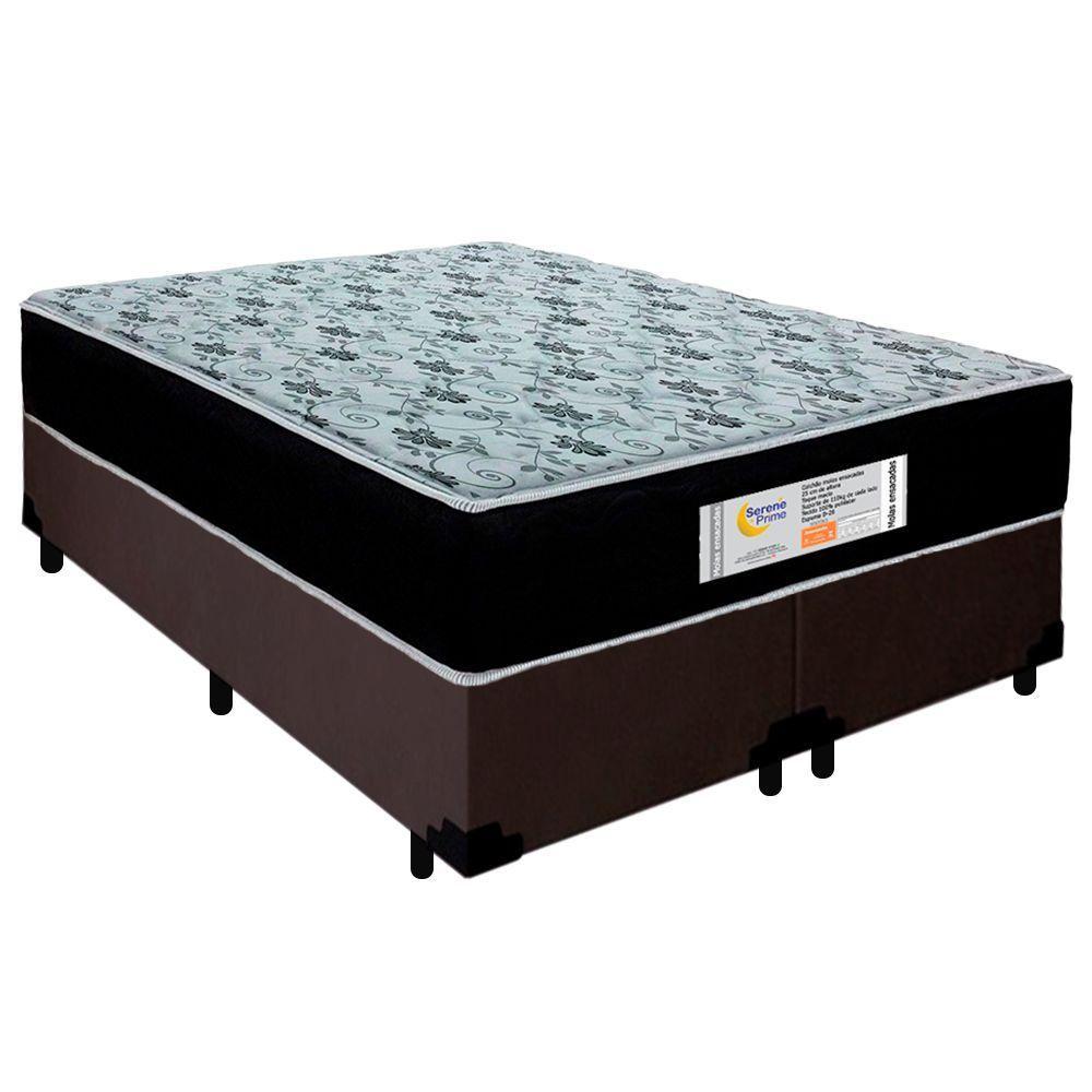 Cama Box Queen Bipartido Suede + Colchão Molas Ensacadas Sereneprime Sonnolux 158x198x65 Marrom - 1