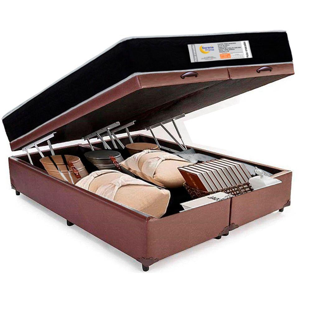 Cama Box Baú Queen Bipartido Sintético + Colchão Molas Ensacadas Sereneprime Sonnolux 158x198x69 Cor:marrom - 6