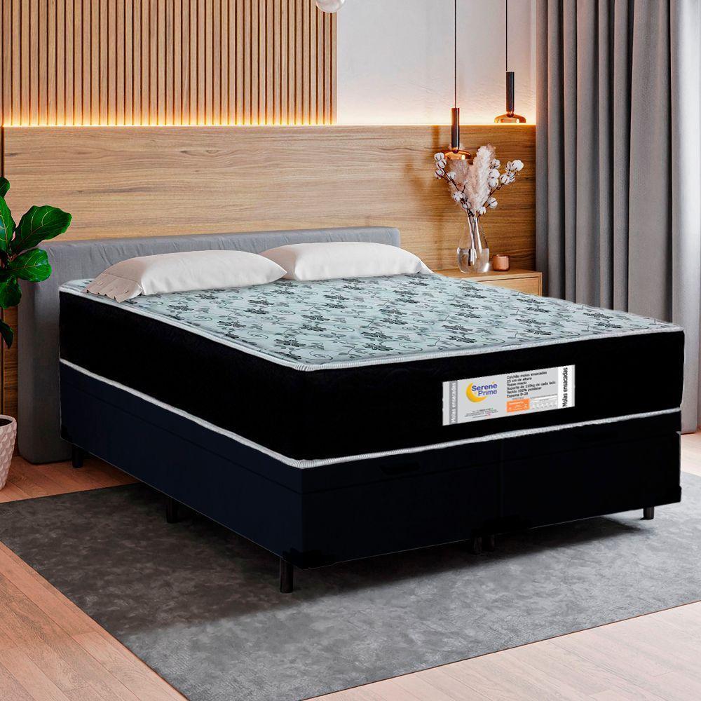 Cama Box Baú Queen Bipartido Suede + Colchão Molas Ensacadas Sereneprime Sonnolux 158x198x69 Preto - 2