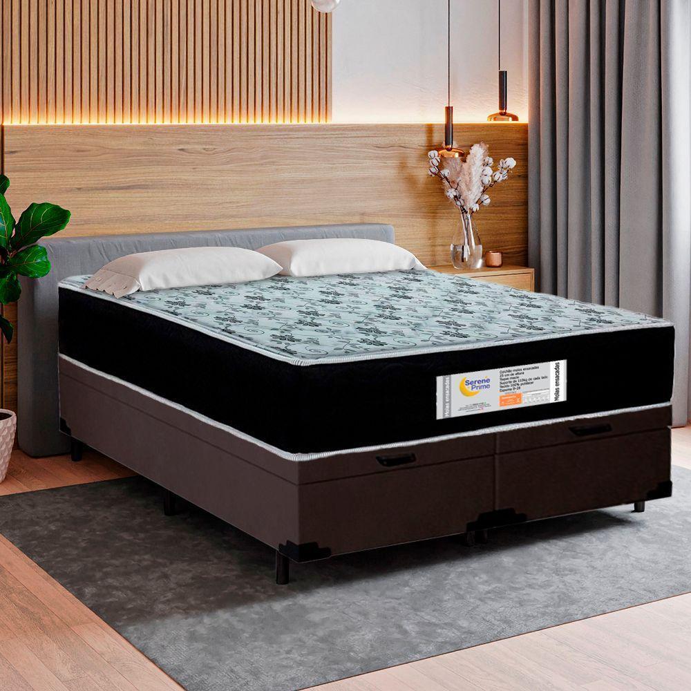 Cama Box Baú Queen Bipartido Suede + Colchão Molas Ensacadas Sereneprime Sonnolux 158x198x69 Cor:marrom - 2