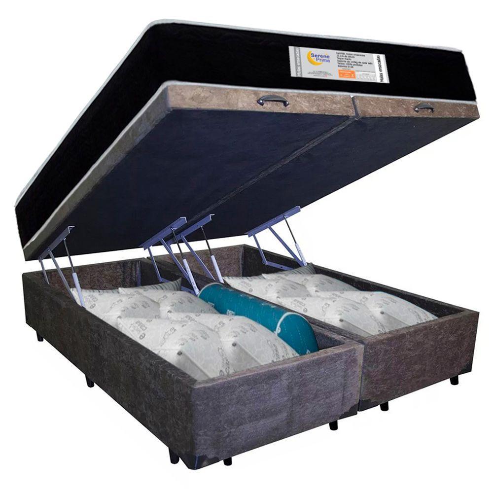 Cama Box Baú Queen Bipartido Suede + Colchão Molas Ensacadas Sereneprime Sonnolux 158x198x69 Cor:marrom - 6