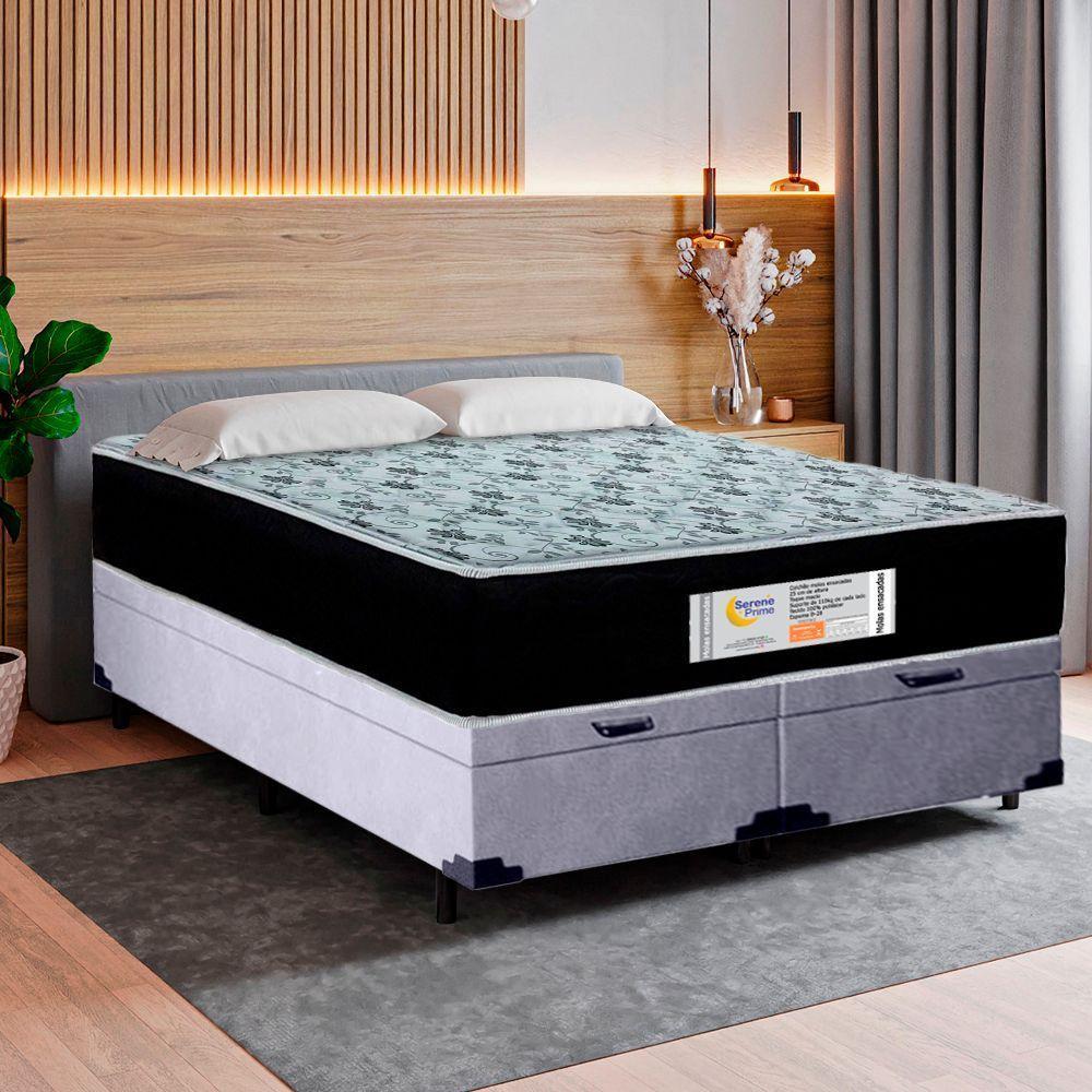 Cama Box Baú Queen Bipartido Suede + Colchão Molas Ensacadas Sereneprime Sonnolux 158x198x69 Cinza - 5