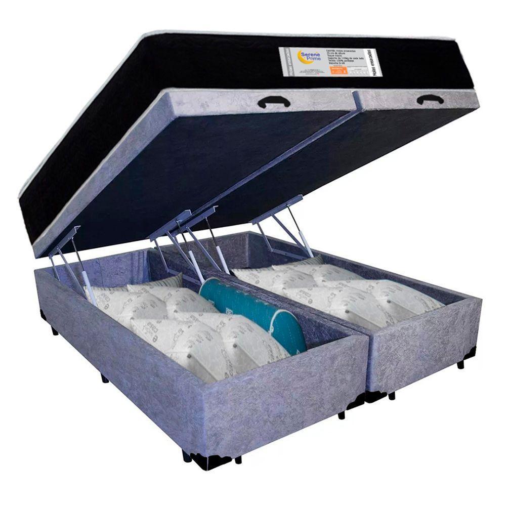 Cama Box Baú Queen Bipartido Suede + Colchão Molas Ensacadas Sereneprime Sonnolux 158x198x69 Cinza - 8