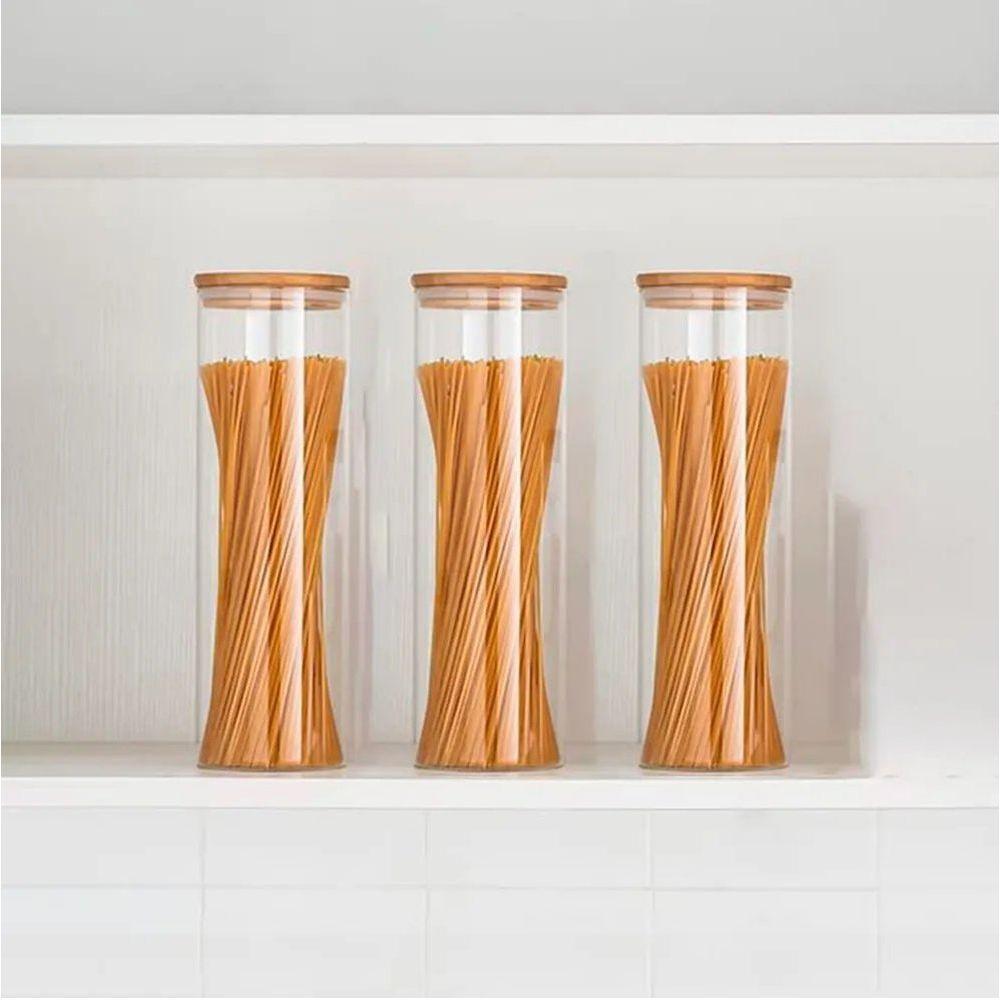 Kit 3 Porta Mantimentos Herméticos De Vidro Com Tampa De Bambu - 1,5 L Marrom - 2