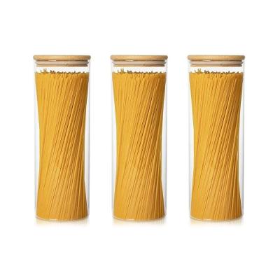 Kit 3 Porta Mantimentos Herméticos De Vidro Com Tampa De Bambu - 1,5 L Marrom