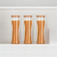 Kit 3 Porta Mantimentos Herméticos De Vidro Com Tampa De Bambu - 1,5 L Marrom - 2