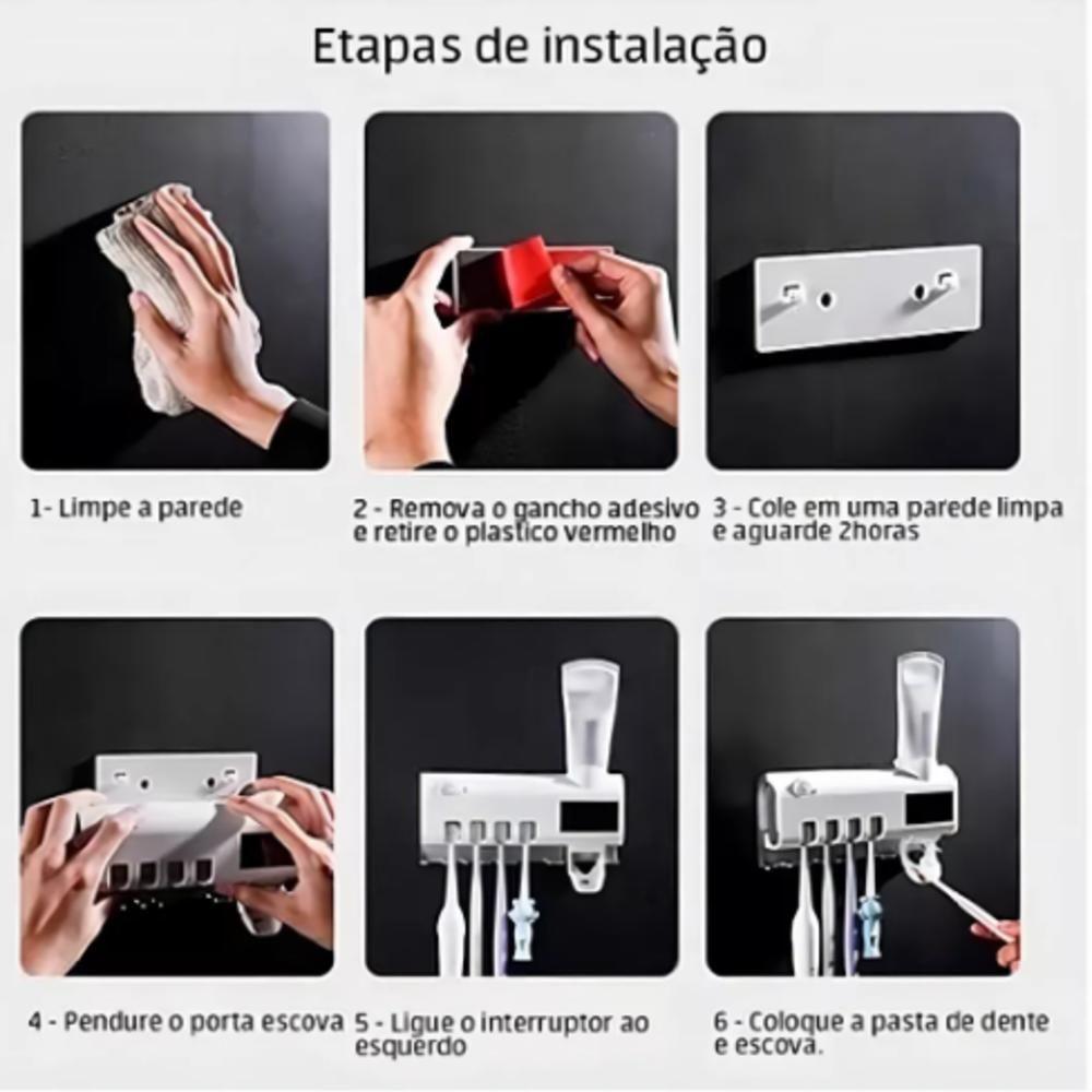 Suporte Escova Dente Com Esterealizador Dispenser Automatico Pasta Higienizador Uv - 6