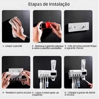 Suporte Escova Dente Com Esterealizador Dispenser Automatico Pasta Higienizador Uv - 6