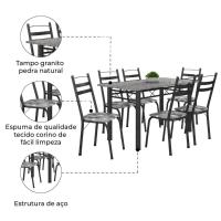 Conj De Mesa Itália Com 6 Cadeiras 1,40m Granito/Dark