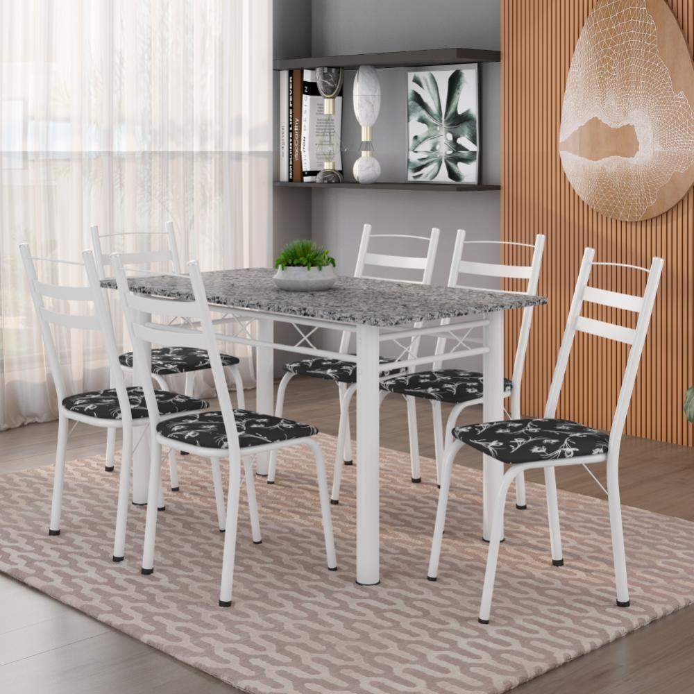 Conjunto de Mesa Itália com 6 Cadeiras 1,40m Artefamol Granito-Branco - 2