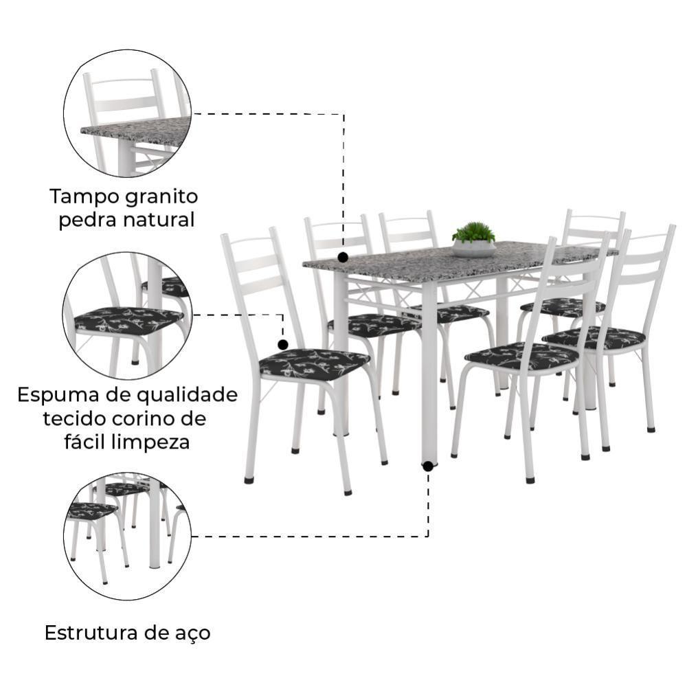 Conjunto de Mesa Itália com 6 Cadeiras 1,40m Artefamol Granito-Branco - 4