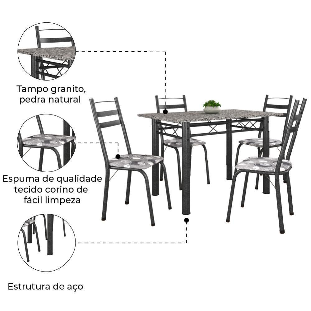 Conj De Mesa Itália Com 4 Cadeiras 1,20m Dark/Granito - 3