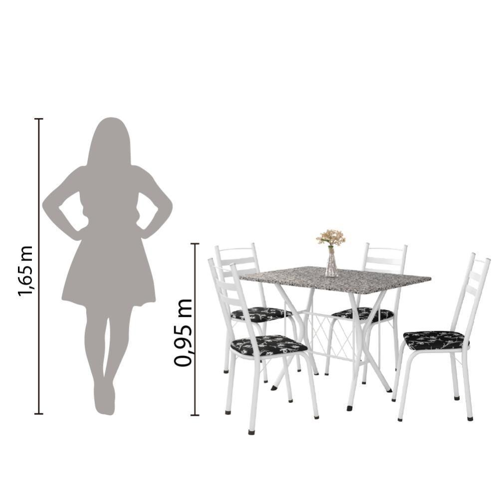 Conj Mesa Com 4 Cadeiras 1,20m Branco/Granitado/Floral Preto - 2