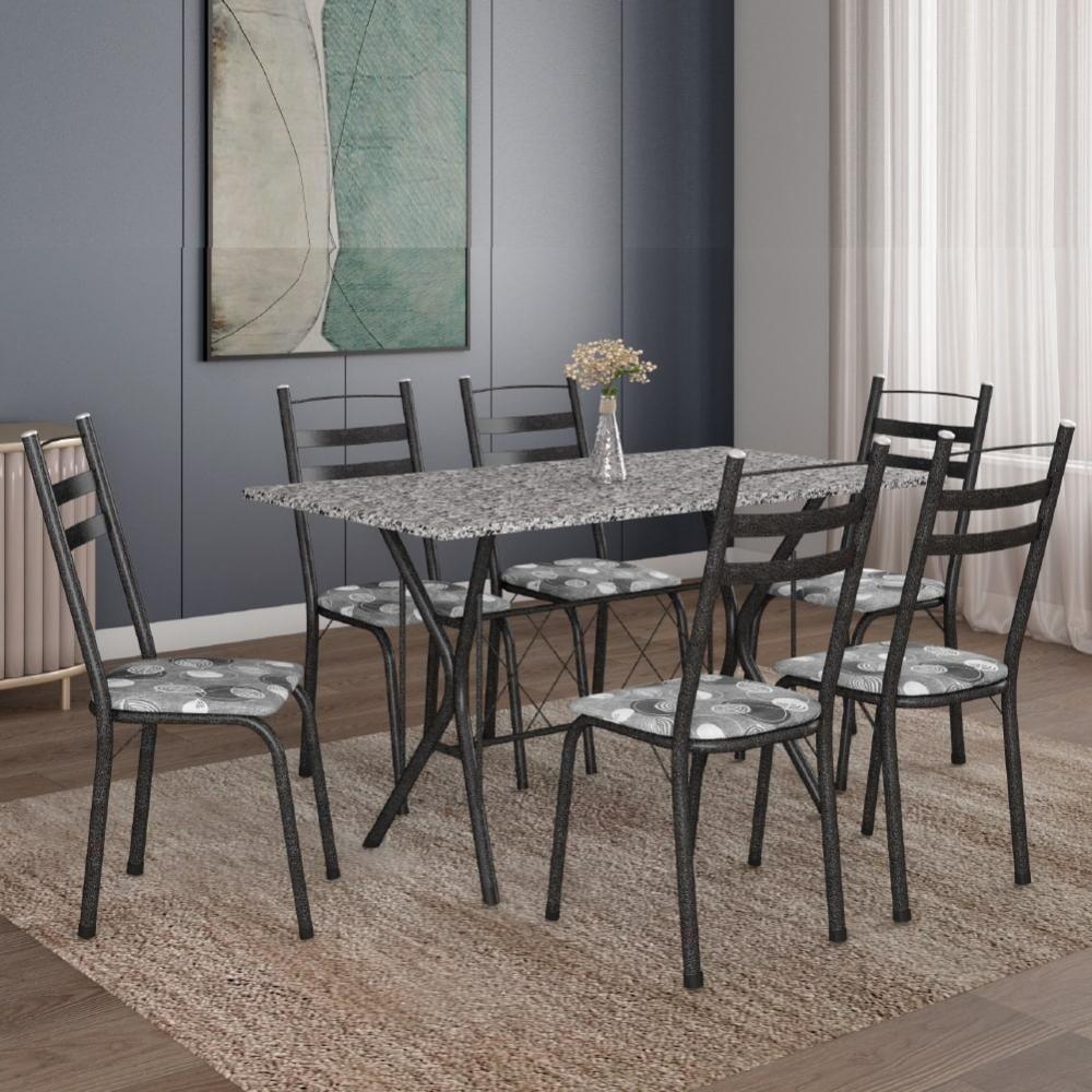 Conjunto De Mesa Itália New Com 6 Cadeiras 1,40m Artefamol Granito / Dark Craquelado - 2