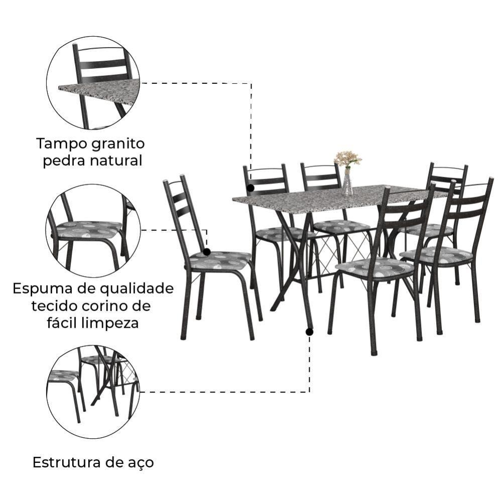 Conjunto De Mesa Itália New Com 6 Cadeiras 1,40m Artefamol Granito / Dark Craquelado - 4