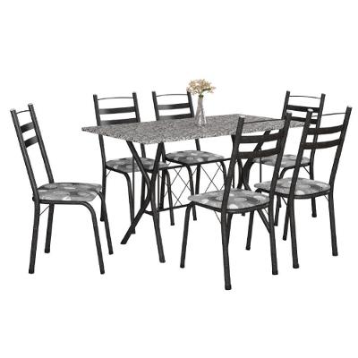 Conjunto De Mesa Itália New Com 6 Cadeiras 1,40m Artefamol Granito / Dark Craquelado