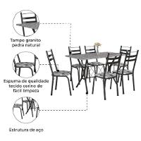 Conjunto De Mesa Itália New Com 6 Cadeiras 1,40m Artefamol Granito / Dark Craquelado