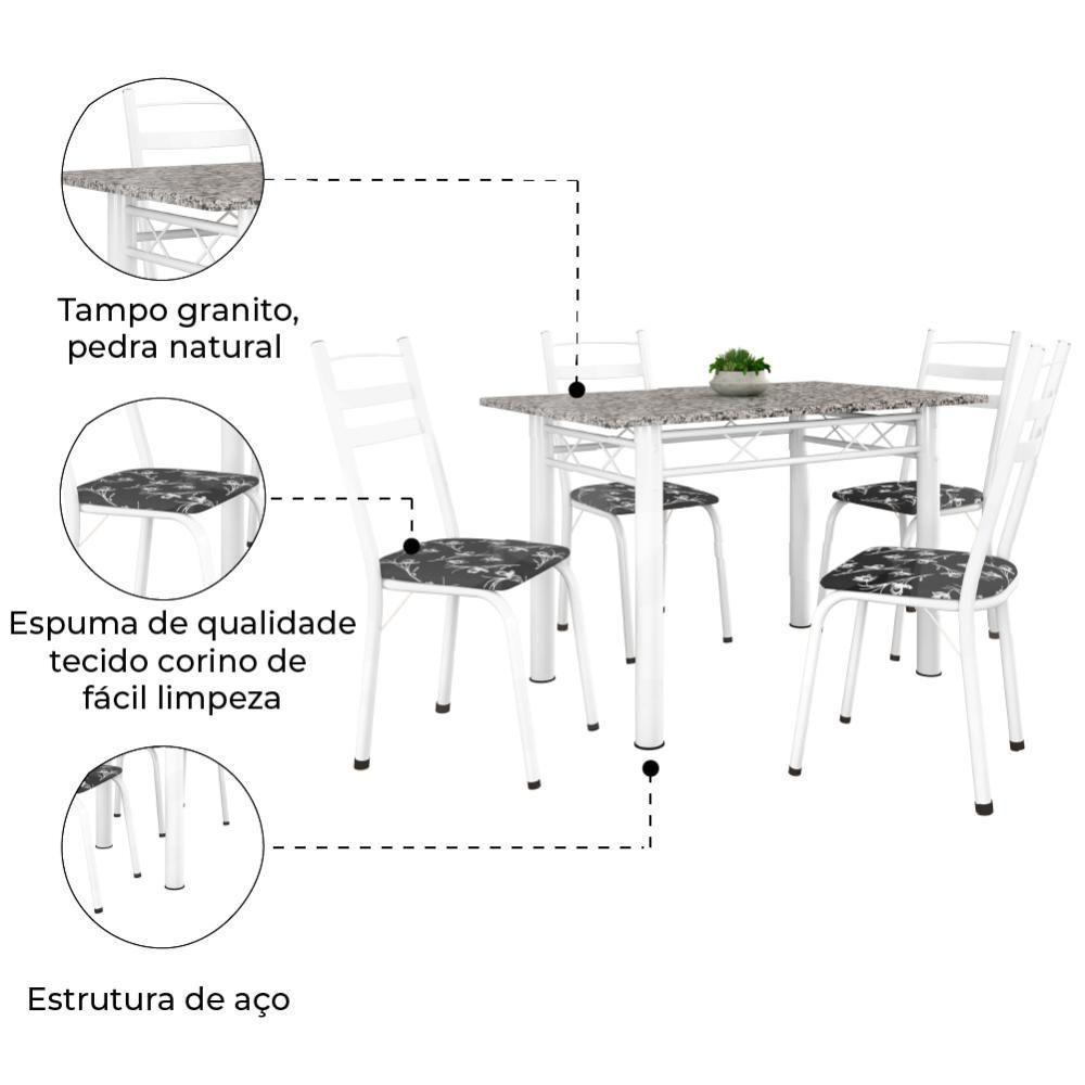 Conj De Mesa Com 4 Cadeiras 1,20m Branco/Granito Branco - 2