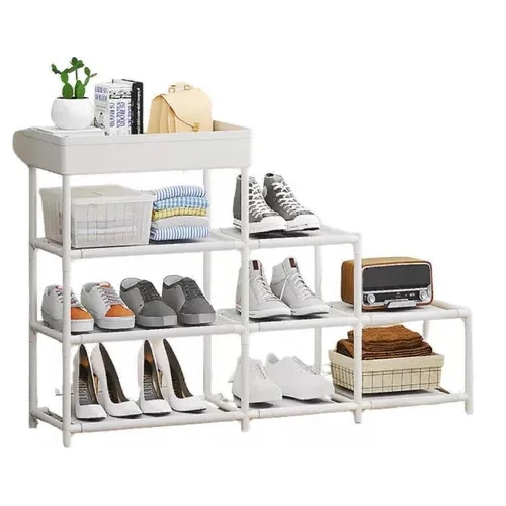 Estante Organizadora Multiuso Rack Sapateira 8 Prateleiras Armario 3 Andares Com Cesto Porta Branco - 1