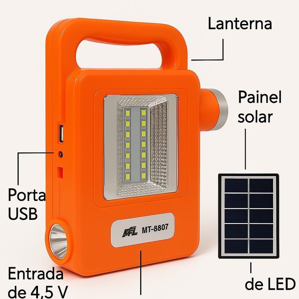 Kit Lanterna Led Solar Recarregavel Power Bank Lampada Emergencia Extra Usb Luz Portatil 500ma 5v 1a - 2