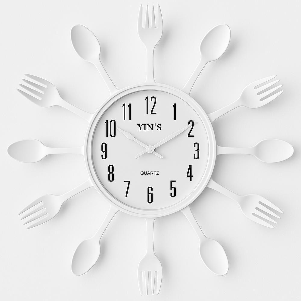 Relogio Parede Cozinha Talheres Estilo Retro Decorativo Branco Moderno Colher Garfo Elegante - 1