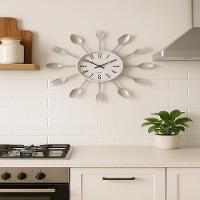Relogio Parede Cozinha Talheres Estilo Retro Decorativo Branco Moderno Colher Garfo Elegante - 2