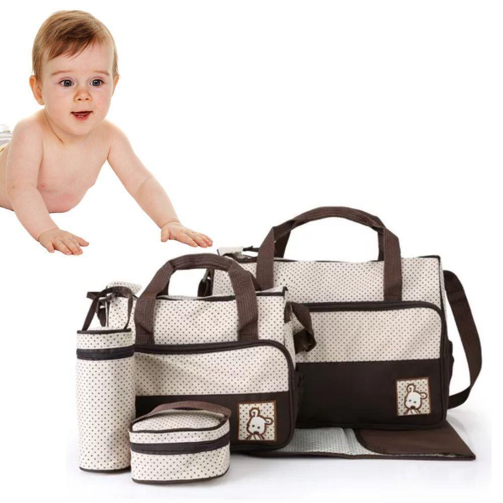 Kit Bolsa Maternidade Mochila Bebe Trocador Porta Mamadeira Papinha 5 Peças Mala Luxo Impermeavel - 2