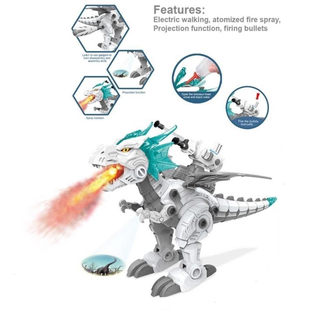 Dinossauro Controle Remoto Robo Projetor Com Missil Monta Desmonta Dragao Nevoa Fumaca Interativo - 3