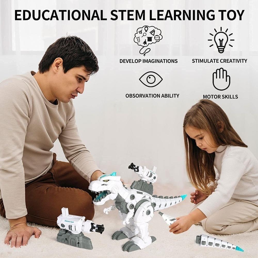 Dinossauro Controle Remoto Robo Projetor Com Missil Monta Desmonta Dragao Nevoa Fumaca Interativo - 5