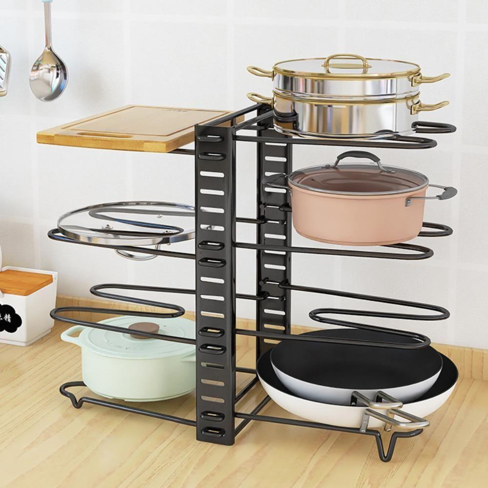 Organizador Panelas Frigideiras Rack Inox Ajustavel Armarios Bancadas Suporte Multiuso Grande 8 - 5