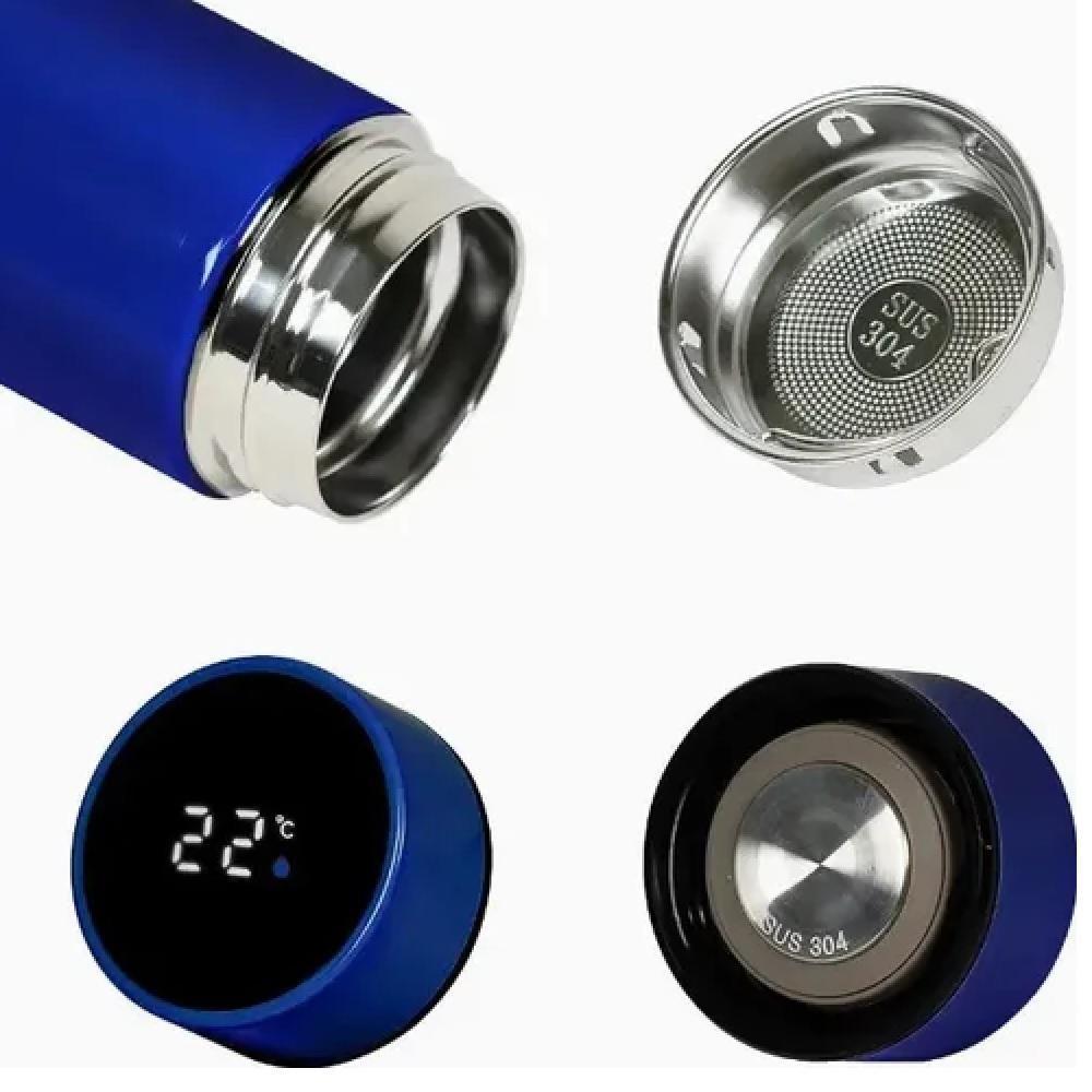 Garrafa Termica Com Display Digital Copo Inox 480ml Termometro Medidor Temperatura Gelada Azul - 5