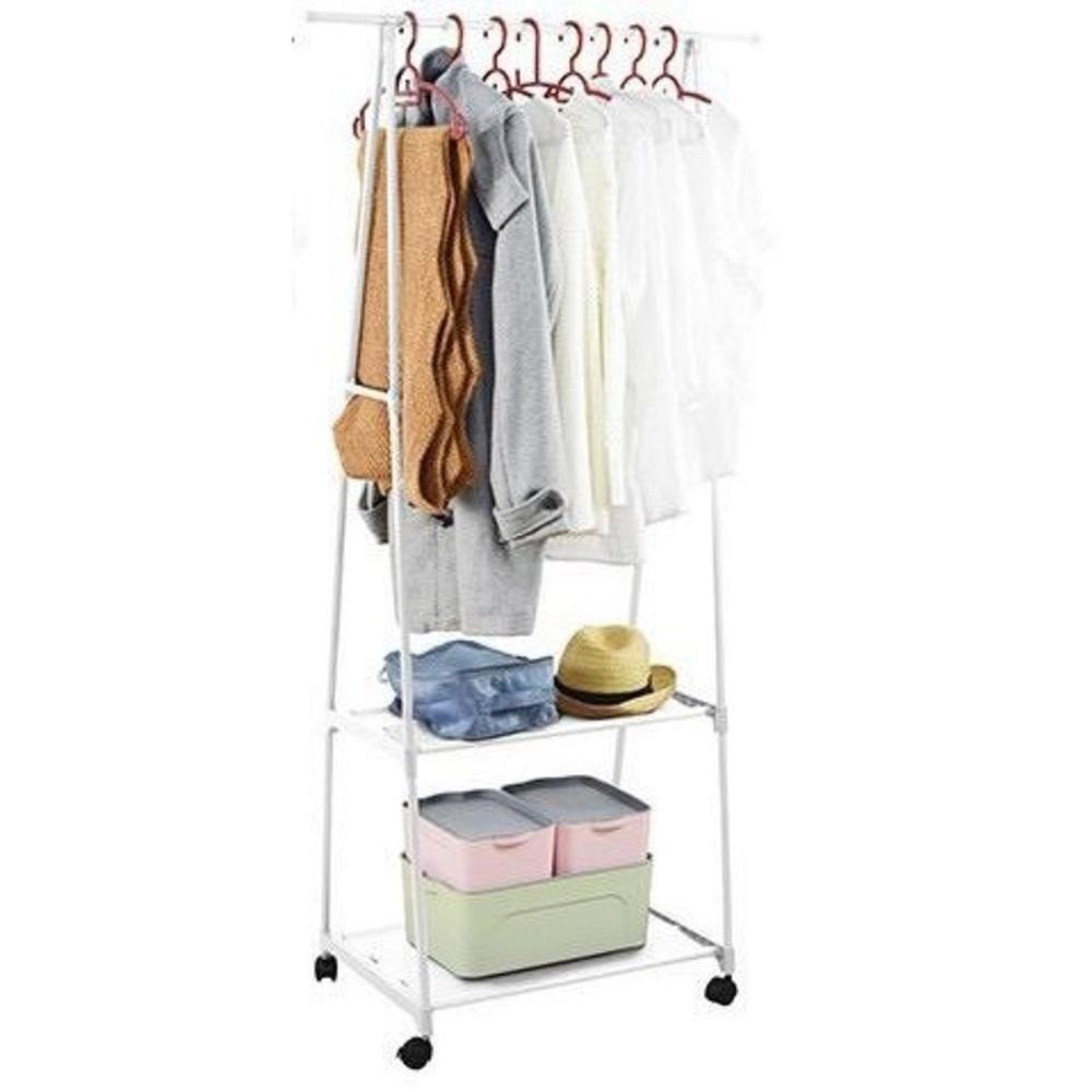Guarda Roupa Suporte Organizador Cabideiro Portatil 2 Prateleiras Arara Carrinho Sapateira Branco - 1